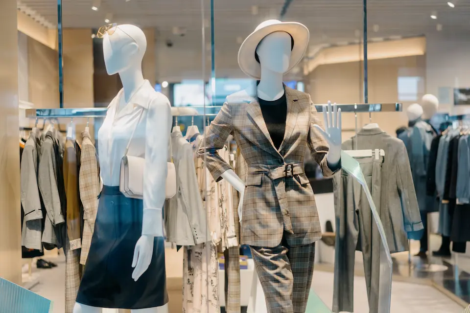 アパレルショップと女性ファッションを身にまとったマネキン2体