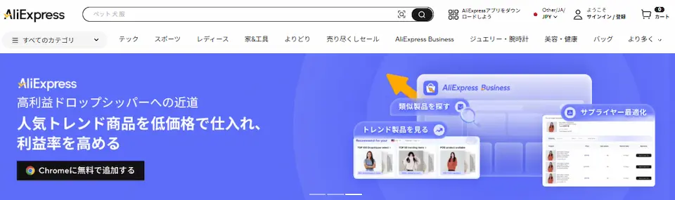 アリエクスプレスのホームページ画像