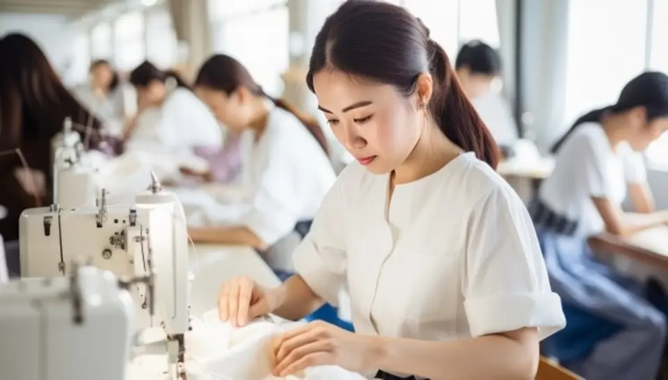 ミシンで補正をする女性たち