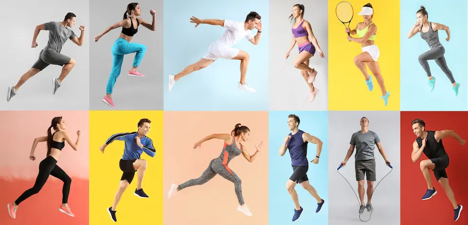 スポーツ選手１２人のランニングや縄跳びの様子