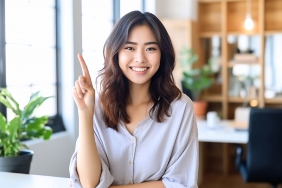 女性が微笑んでいる画像