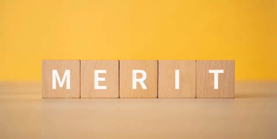 積み木に書かれたMERITの文字