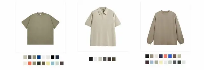 Tシャツ、ポロシャツ、トレーナーの色のバリエーション