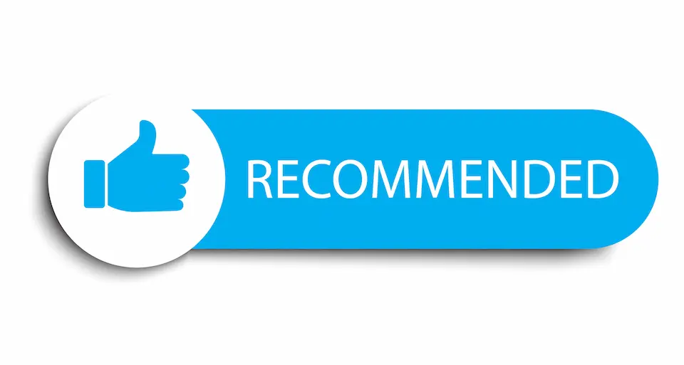 RECOMMENDEDの文字と親指を立てた右手のイラスト