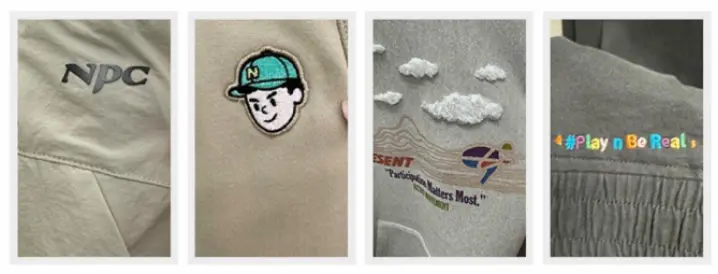 アパレルへ縫い付けられたロゴやスローガンの拡大画像