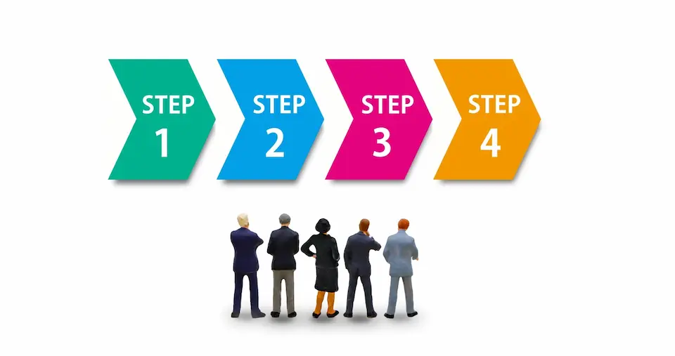 ステップの工程を見るビジネスパーソン